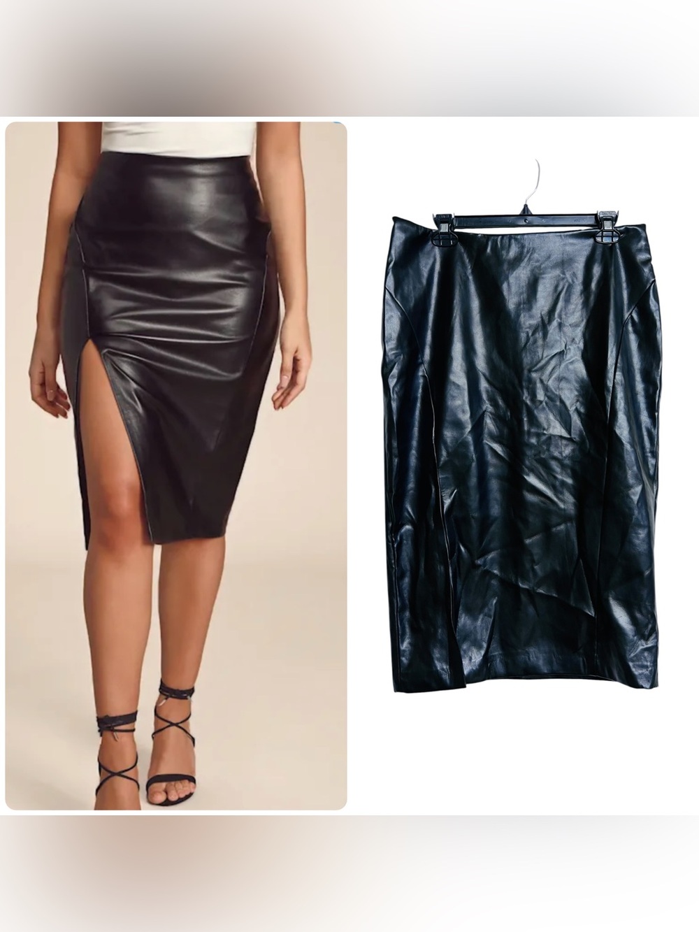 New Lulus Mireya Black Vegan Leather High-Waist Pencil Skirt with Side Slit